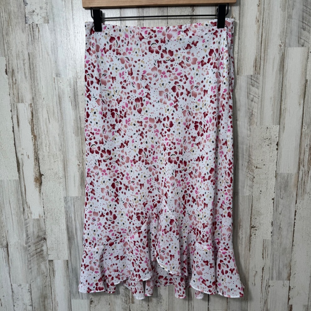 Vtg Y2k New York & Company Floral‎ Ruffle Midi Skirt Womens Size 6